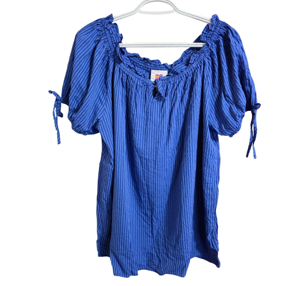 Hester & Orchard Cobalt Blue Striped Peasant Top NWT Prairie Tie Sleeve L